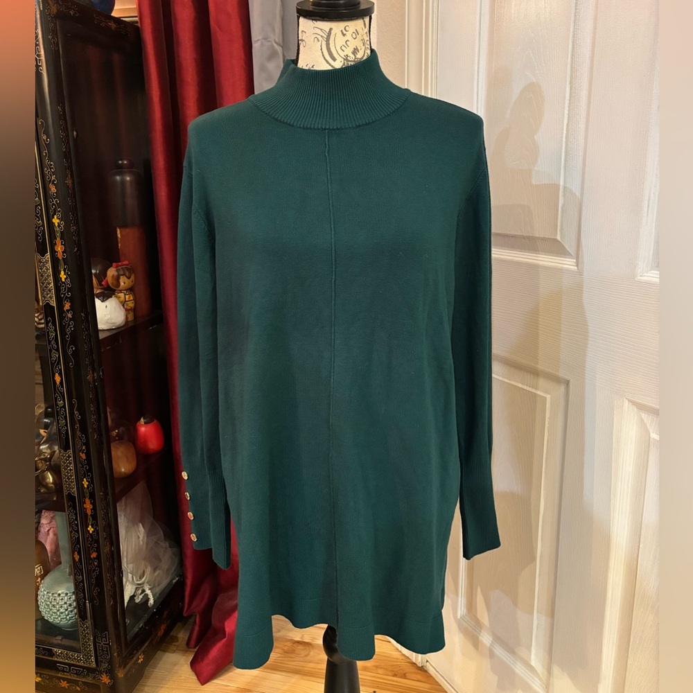 Anne Klein Botanical Green Long Sleeve Sweater